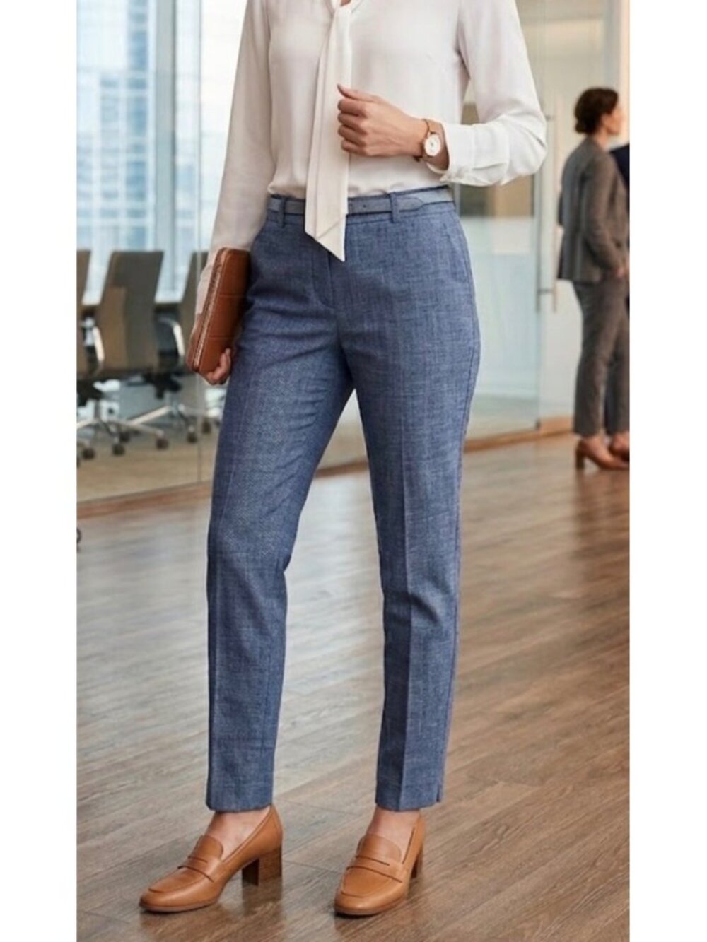 Talbots Hampshire Ankle Pant Blue Chambray Straight Leg Stretch Trouser Size 6